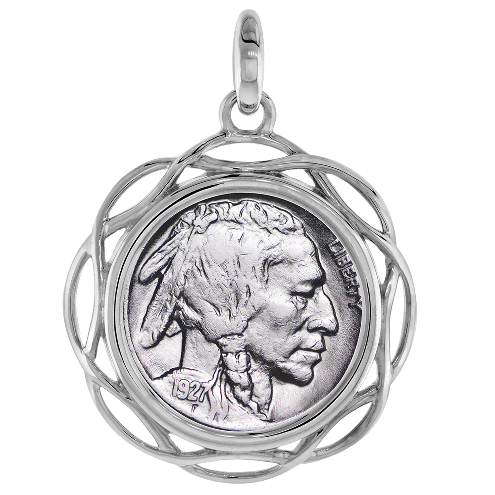 Sterling Silver Braided Edge Nickel Bezel Pendant for 21 mm Coins Prong Back 5 Cent Coin NOT Included