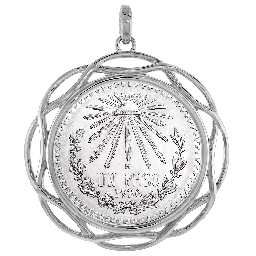 STERLING SILVER BRAIDED EDGE MEXICAN 1 PESO BEZEL PENDANT FOR 34 MM COINS PRONG BACK COIN NOT INCLUDED