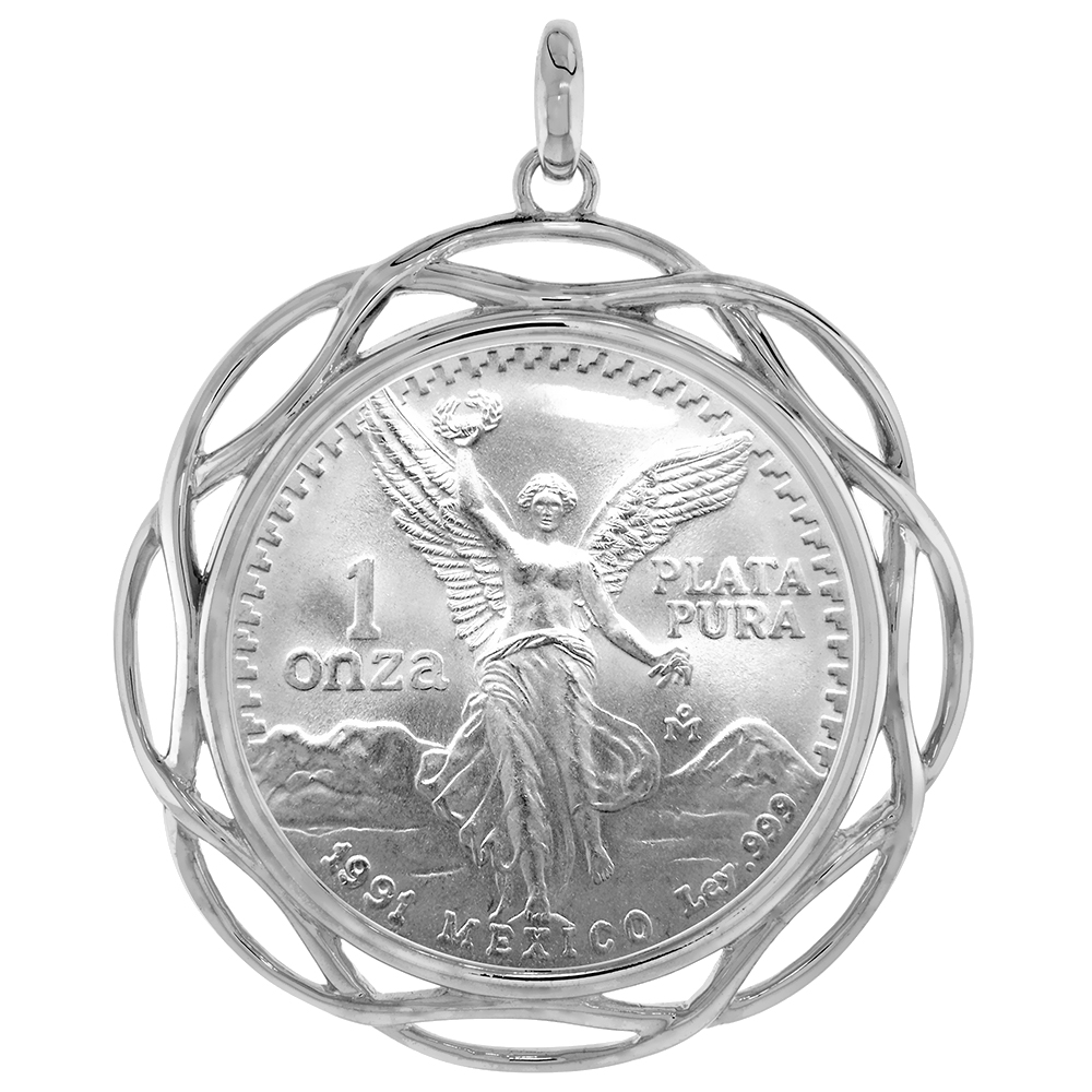 STERLING SILVER BRAIDED EDGE 1 ONZA PLATA LIBERTAD BEZEL PENDANT FOR 36 MM COINS PRONG BACK COIN NOT INCLUDED