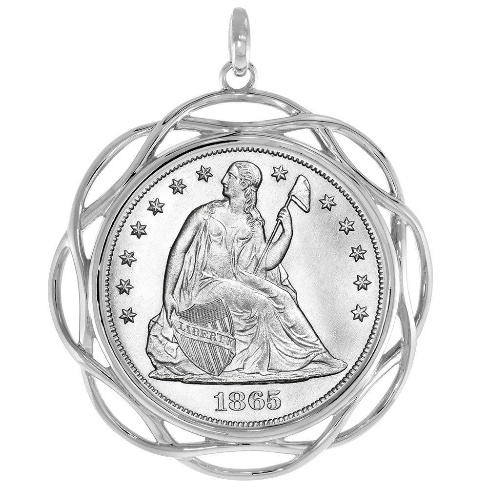 Sterling Silver Braided Edge Dollar Bezel Pendant for 38 mm Coins Prong Back Mexican Olympic One Dollar Coin NOT Included