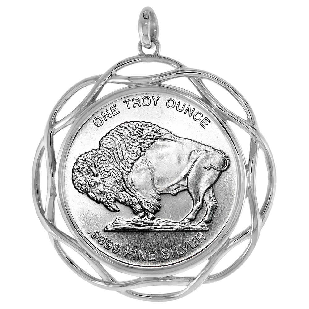 Sterling Silver Braided Edge Mexican Cien Pesos Bezel Pendant for 39 mm Coins Prong Back Coin NOT Included