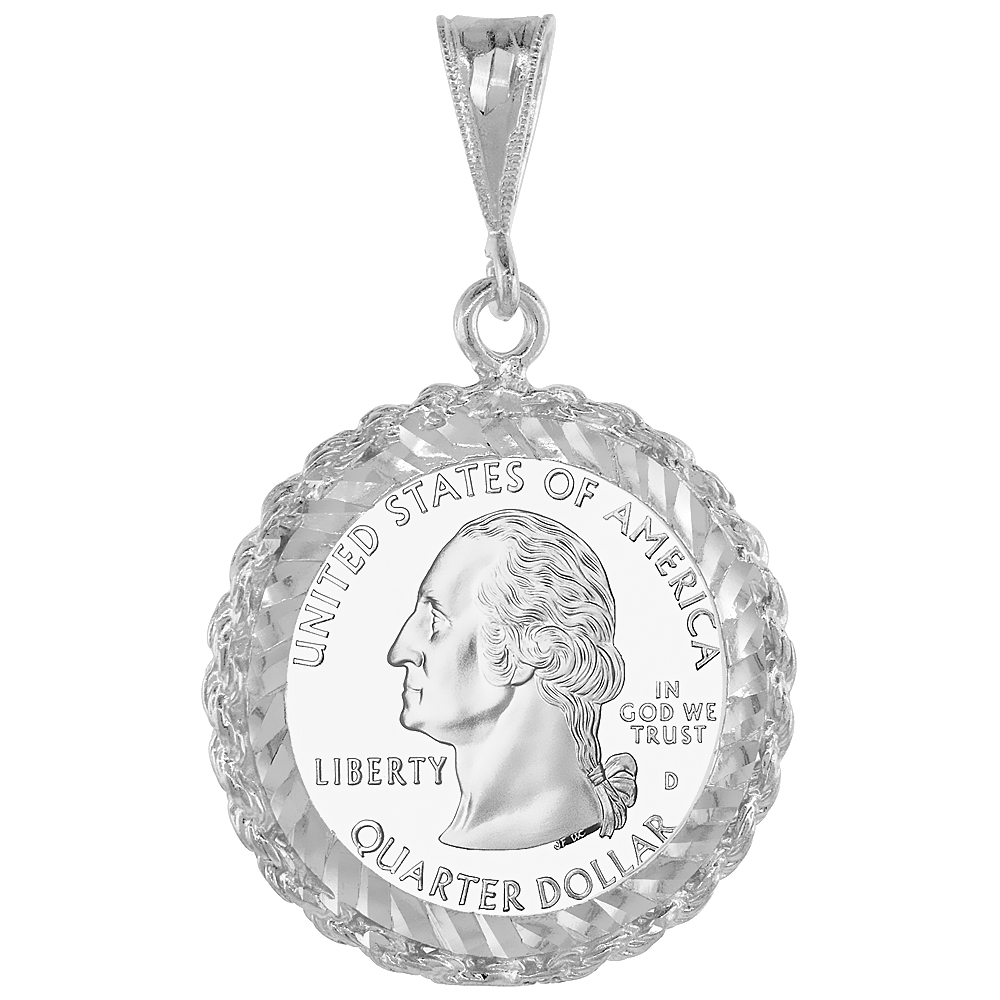 STERLING SILVER QUARTER DOLLAR BEZEL 24 MM COINS PRONG BACK ROPE EDGE DIAMOND CUT 25 CENT COIN NOT INCLUDED