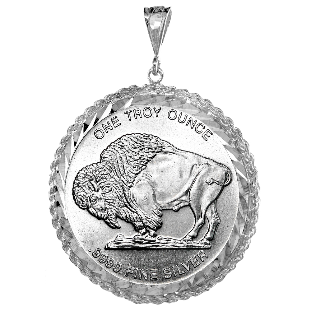 STERLING SILVER MEXICAN CIEN PESOS ROPE BEZEL 39 MM COINS PRONG BACK DIAMOND CUT COIN NOT INCLUDED