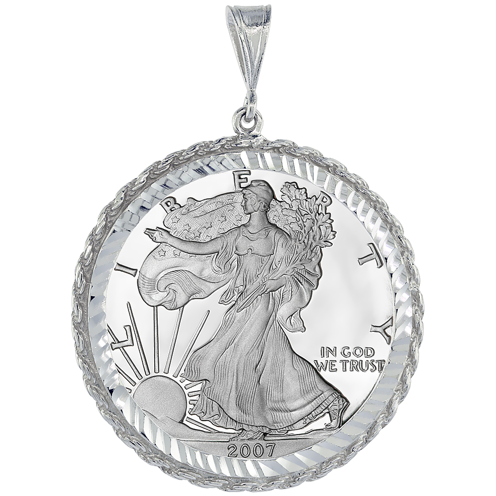 STERLING SILVER SILVER EAGLE ROPE BEZEL 41 MM COINS 1 OZ DOLLAR COIN NOT INCLUDED