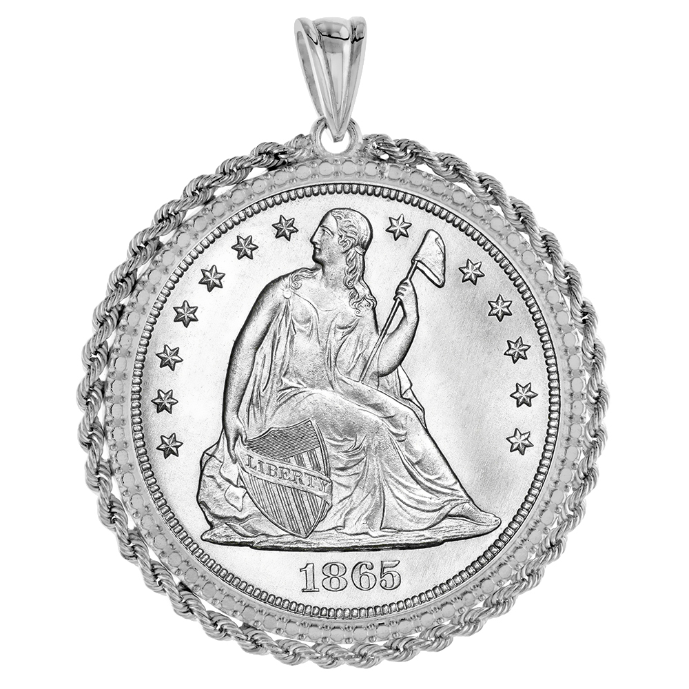 STERLING SILVER SILVER DOLLAR ROPE BEZEL PENDANT FOR MEN AND WOMEN ILLUSION DIAMOND PRONG BACK FITS ALL 38MM 1 DOLLAR COIN NOT INCLUDED