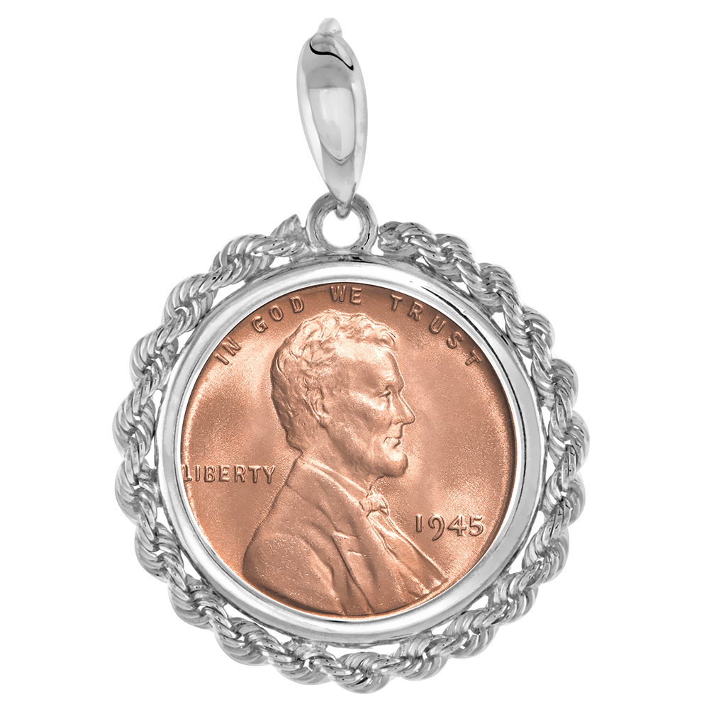 STERLING SILVER PENNY ROPE BEZEL PENDANT FOR MEN AND WOMEN ROUNDED PRONG BACK FITS 19MM 1 CENT COIN NOT INCLUDED