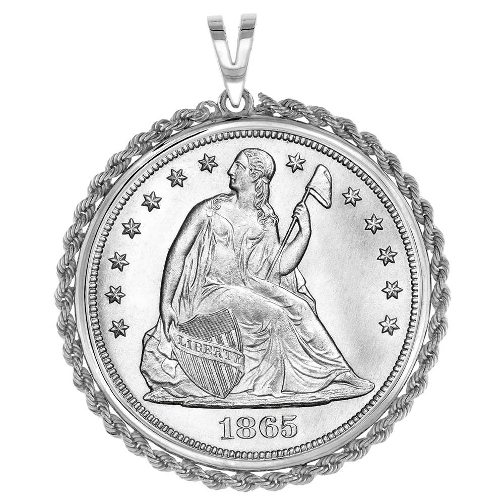STERLING SILVER SILVER DOLLAR ROPE BEZEL PENDANT FOR MEN AND WOMEN ROUNDED PRONG BACK FITS ALL 38MM 1 DOLLAR COIN NOT INCLUDED