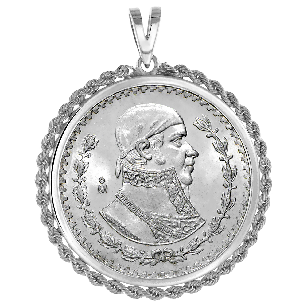 STERLING SILVER MEXICAN 1 PESO ROPE BEZEL PENDANT FOR MEN AND WOMEN SQUARE PRONG BACK FITS 34MM COIN NOT INCLUDED
