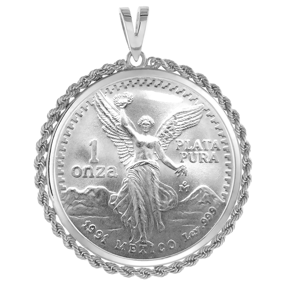 STERLING SILVER 1 ONZA PLATA LIBERTAD ROPE BEZEL PENDANT SQUARED EDGE PRONG BACK FITS 36MM COINS NOT INCLUDED
