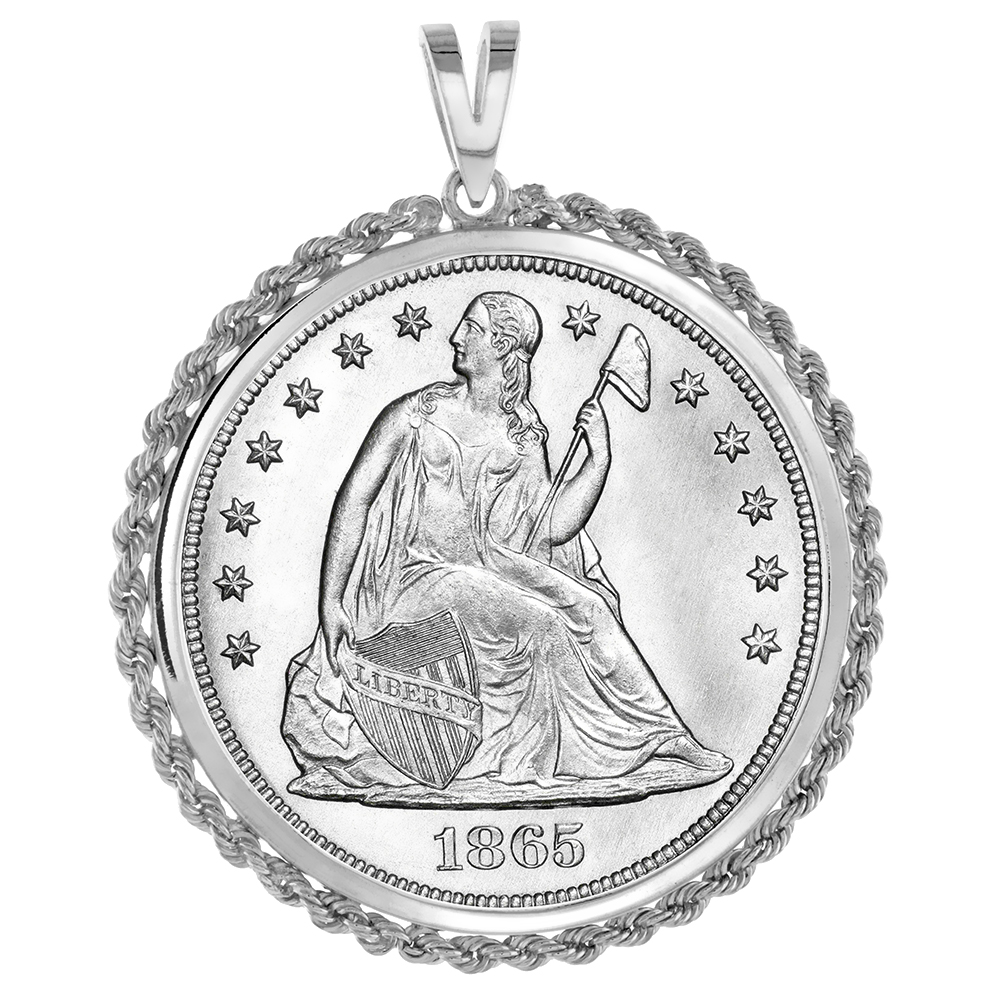 STERLING SILVER SILVER DOLLAR ROPE BEZEL PENDANT FOR MEN AND WOMEN SQUARE PRONG BACK FITS ALL 38MM 1 DOLLAR COIN NOT INCLUDED