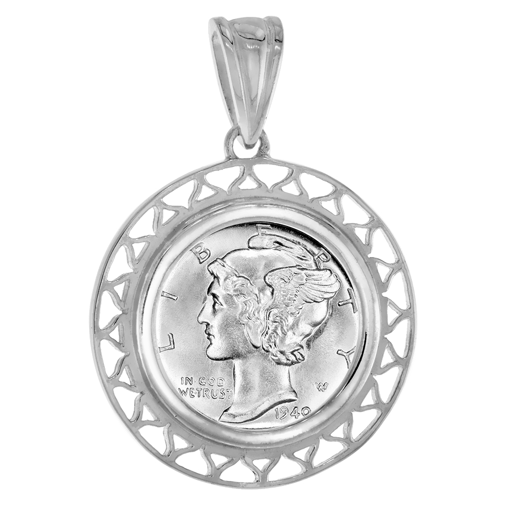 Sterling Silver Filigree Edge Dime Bezel Pendant for 18 mm Coins Prong Back 10 cent Coin NOT Included