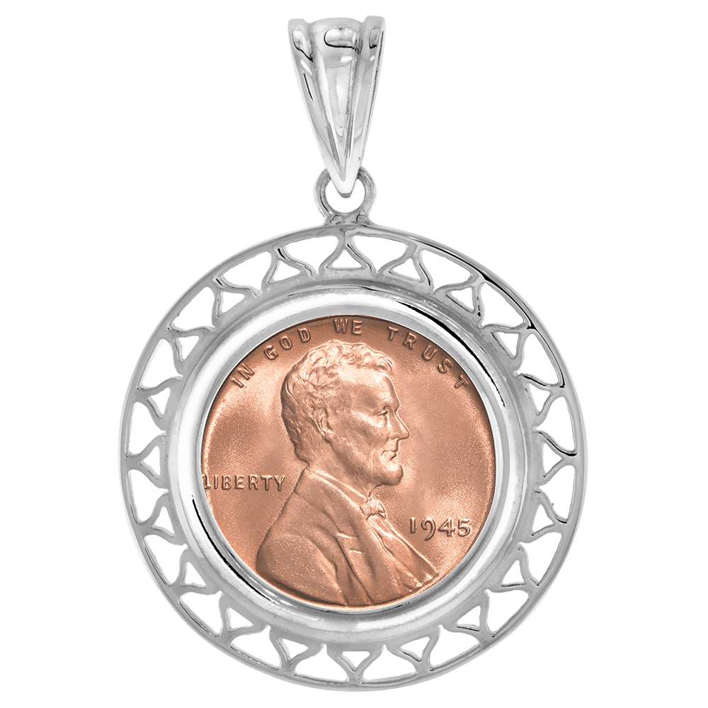 Sterling Silver Filigree Edge Penny Bezel Pendant for 19 mm Coins Prong Back 1 Cent Coin NOT Included