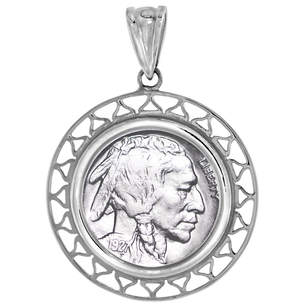 Sterling Silver Filigree Edge Nickel Bezel Pendant for 21 mm Coins Prong Back 5 Cent Coin NOT Included