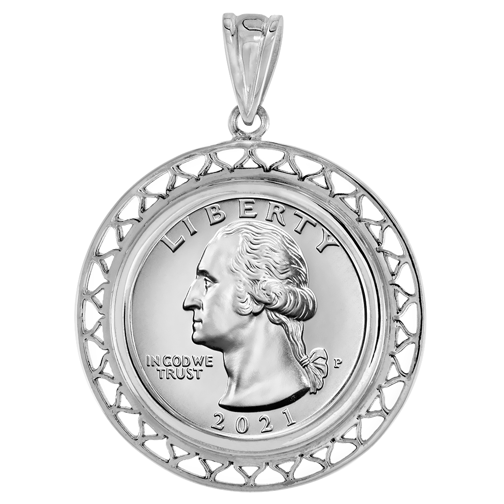 Sterling Silver Filigree Edge Quarter Dollar Bezel Pendant for 24 mm Coins Prong Back 25 Cent Coin NOT Included