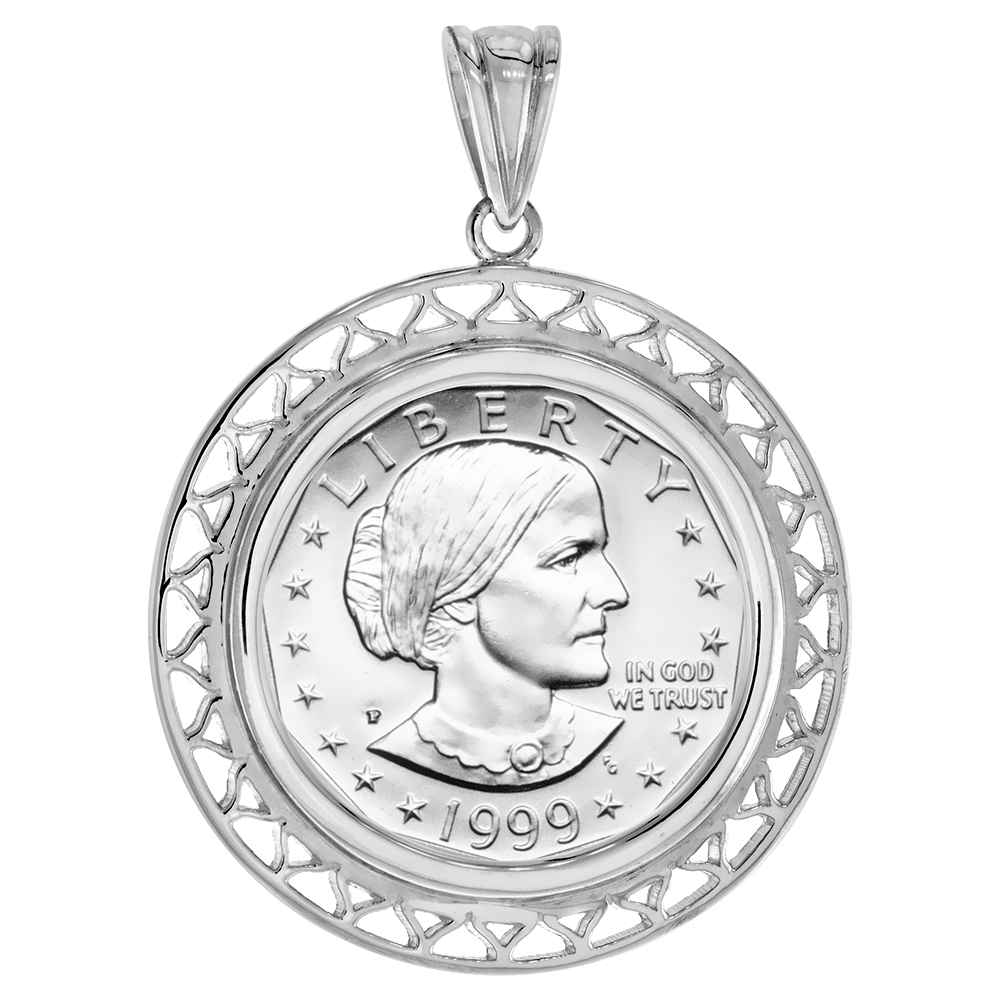 Sterling Silver Filigree Edge Susan B. Anthony Bezel Pendant for Sacagawea 26 mm Coins Prong Back Coin NOT Included