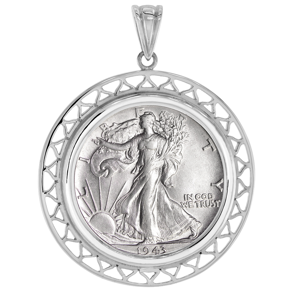 Sterling Silver Filigree Edge Half Dollar Bezel Pendant for 30 mm Coins Prong Back 50 Cent Coin NOT Included