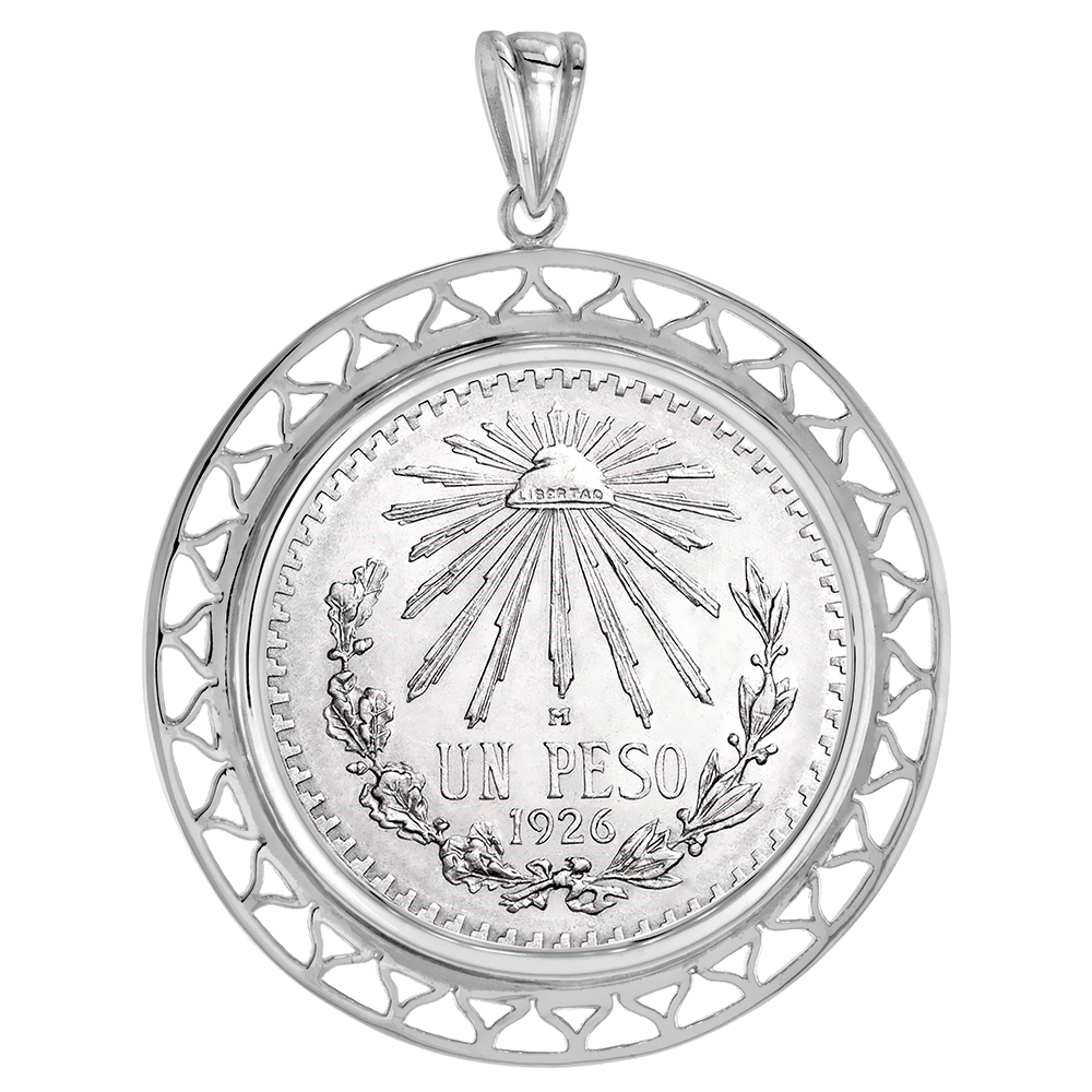 Sterling Silver Filigree Edge Mexican 1 Peso Bezel Pendant for 34 mm Coins Prong Back Coin NOT Included