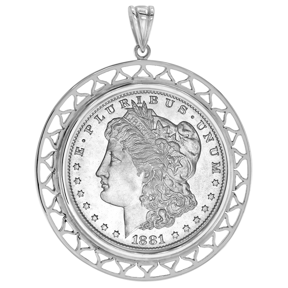 Sterling Silver Filigree Edge Dollar Bezel Pendant for 38 mm Coins Prong Back Mexican Olympic One Dollar Coin NOT Included