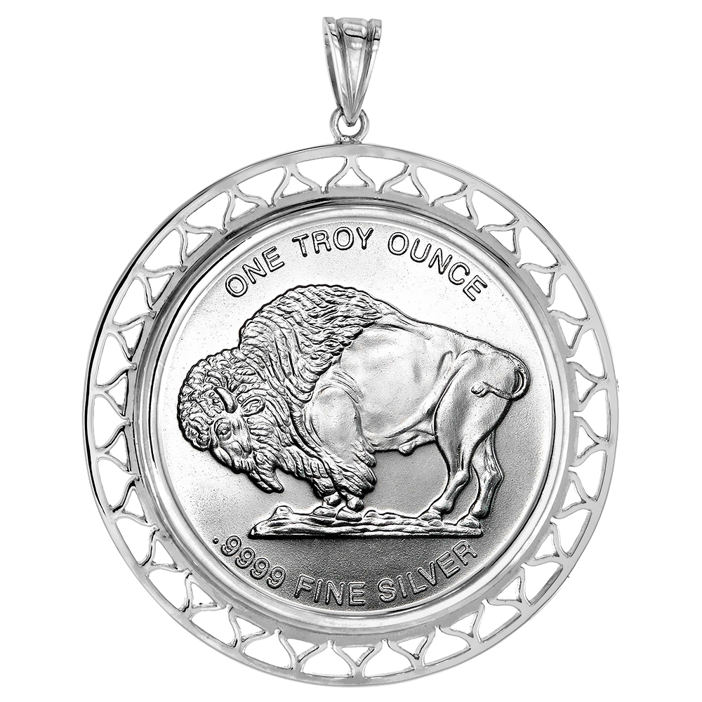 Sterling Silver Filigree Edge Mexican Cien Pesos Bezel Pendant for 39 mm Coins Prong Back Coin NOT Included