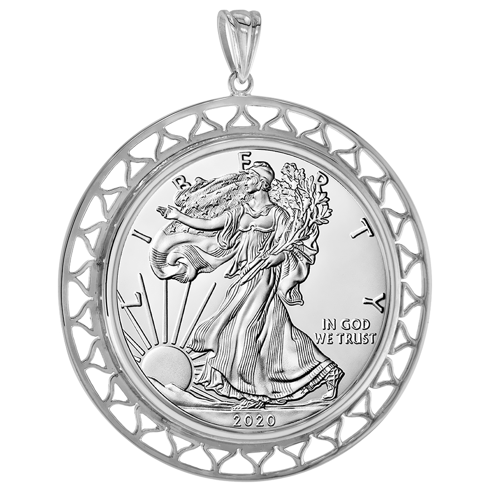 STERLING SILVER FILIGREE EDGE SILVER FILIGREE EDGE EAGLE BEZEL PENDANT FOR 41 MM COINS PRONG BACK 1 OZ COIN NOT INCLUDED