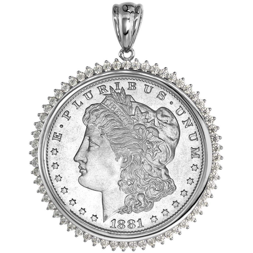 STERLING SILVER CUBIC ZIRCONIA SILVER DOLLAR BEZEL CZ HALO 38 MM MEXICAN OLYMPIC COINS PRONG BACK COIN NOT INCLUDED