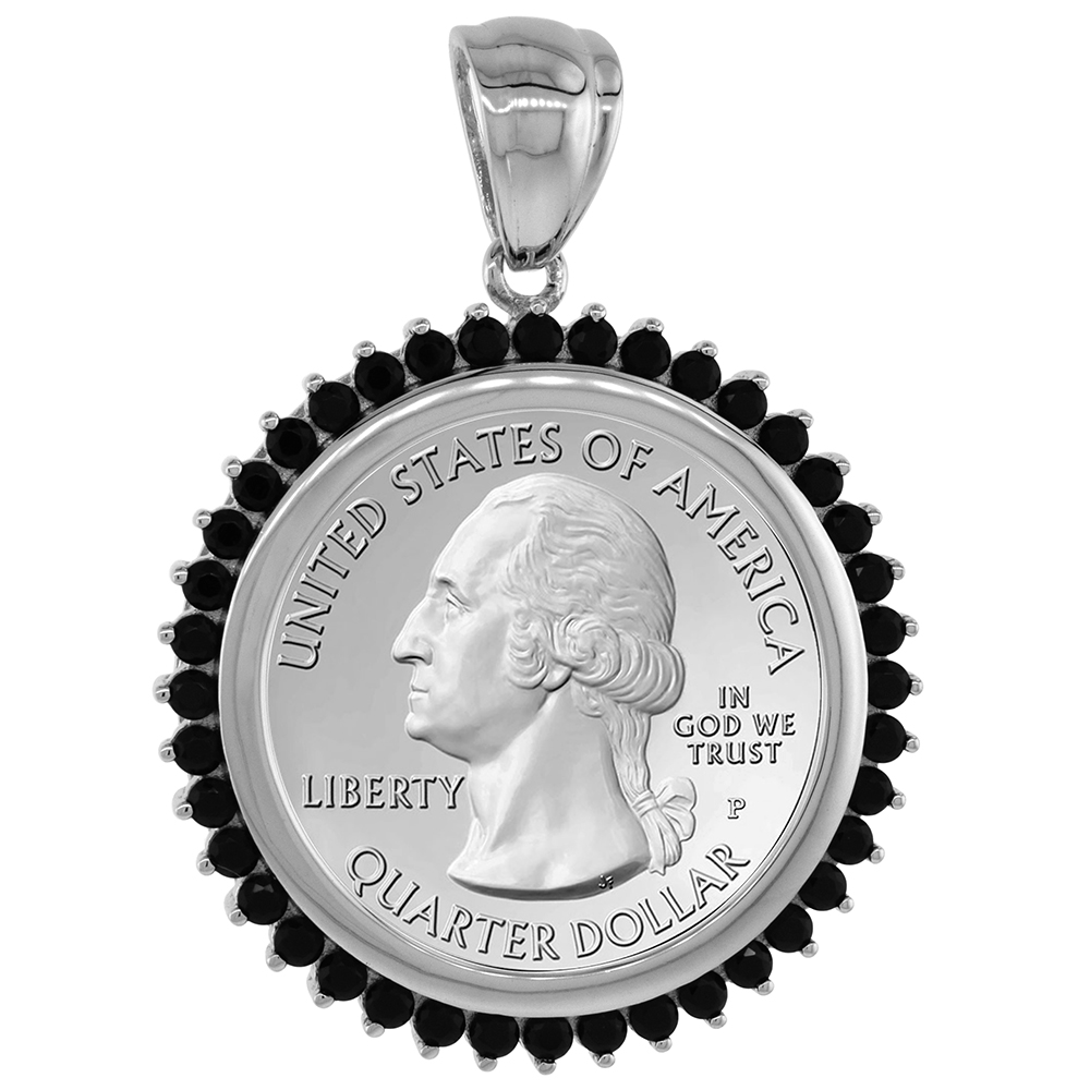 STERLING SILVER CUBIC ZIRCONIA QUARTER DOLLAR BEZEL CZ HALO 24 MM COINS PRONG BACK 25 CENT COIN NOT INCLUDED