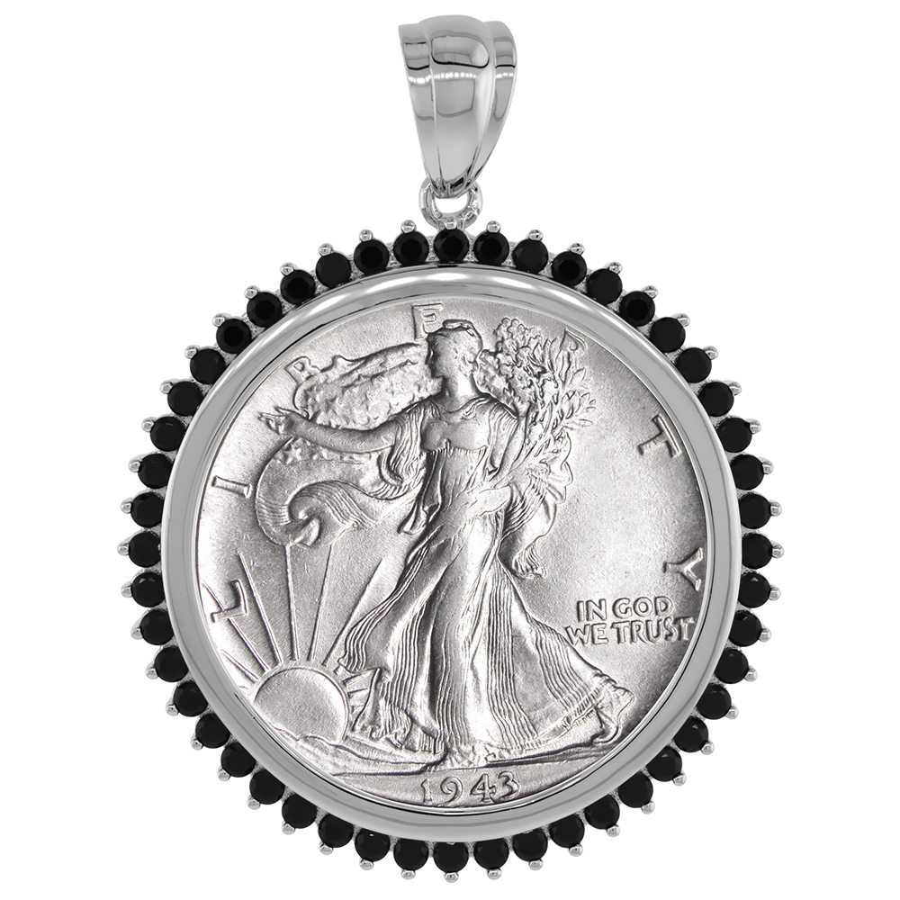 STERLING SILVER BLACK CZ HALO HALF DOLLAR 50 CENT COIN BEZEL HALO PRONG BACK 30MM COIN NOT INCLUDED