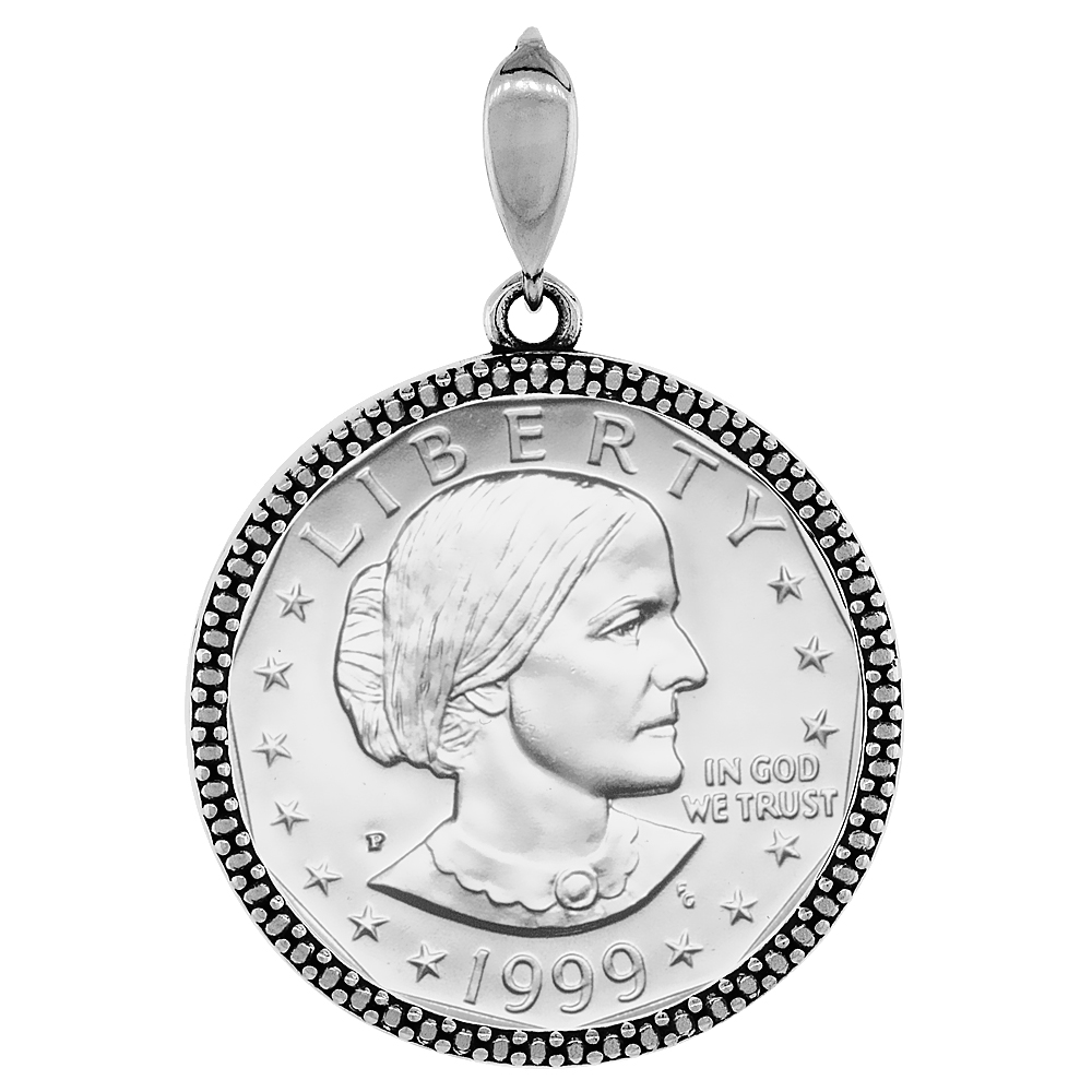 STERLING SILVER SUSAN B. ANTHONY BEZEL SACAGAWEA 26 MM COINS PRONG BACK ILLUSION EDGE COIN NOT INCLUDED