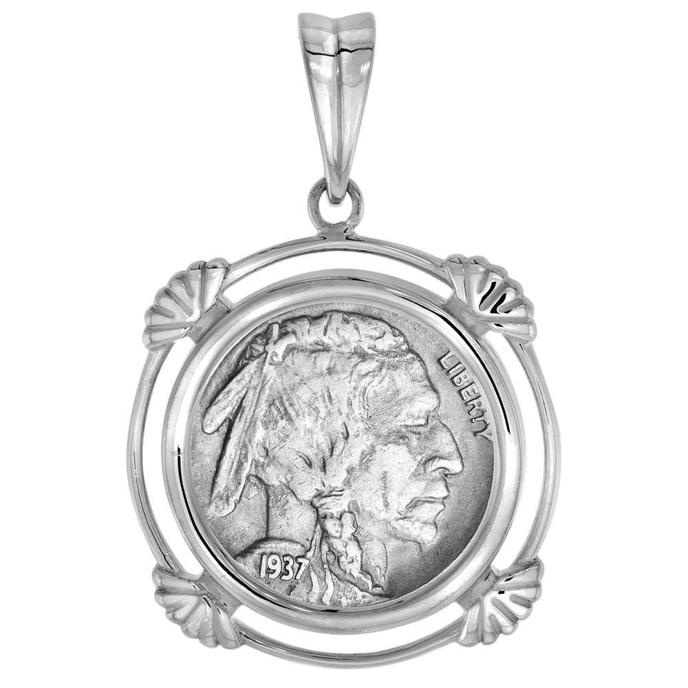 STERLING SILVER CLAMSHELL EDGE NICKEL BEZEL PENDANT FOR 21 MM COINS PRONG BACK 5 CENT COIN NOT INCLUDED