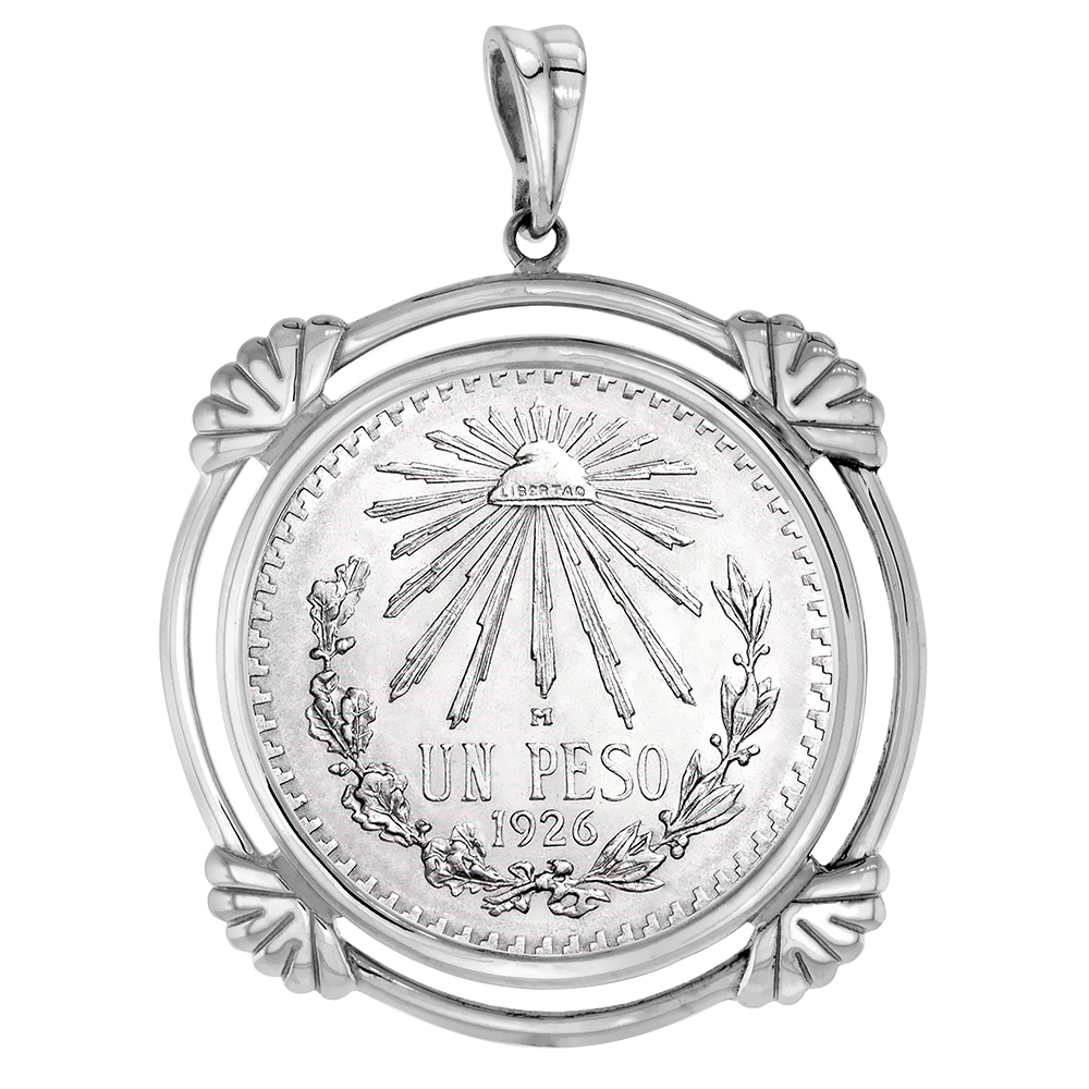 Sterling Silver Clamshell Edge Mexican 1 Peso Bezel Pendant for 34 mm Coins Prong Back Coin NOT Included