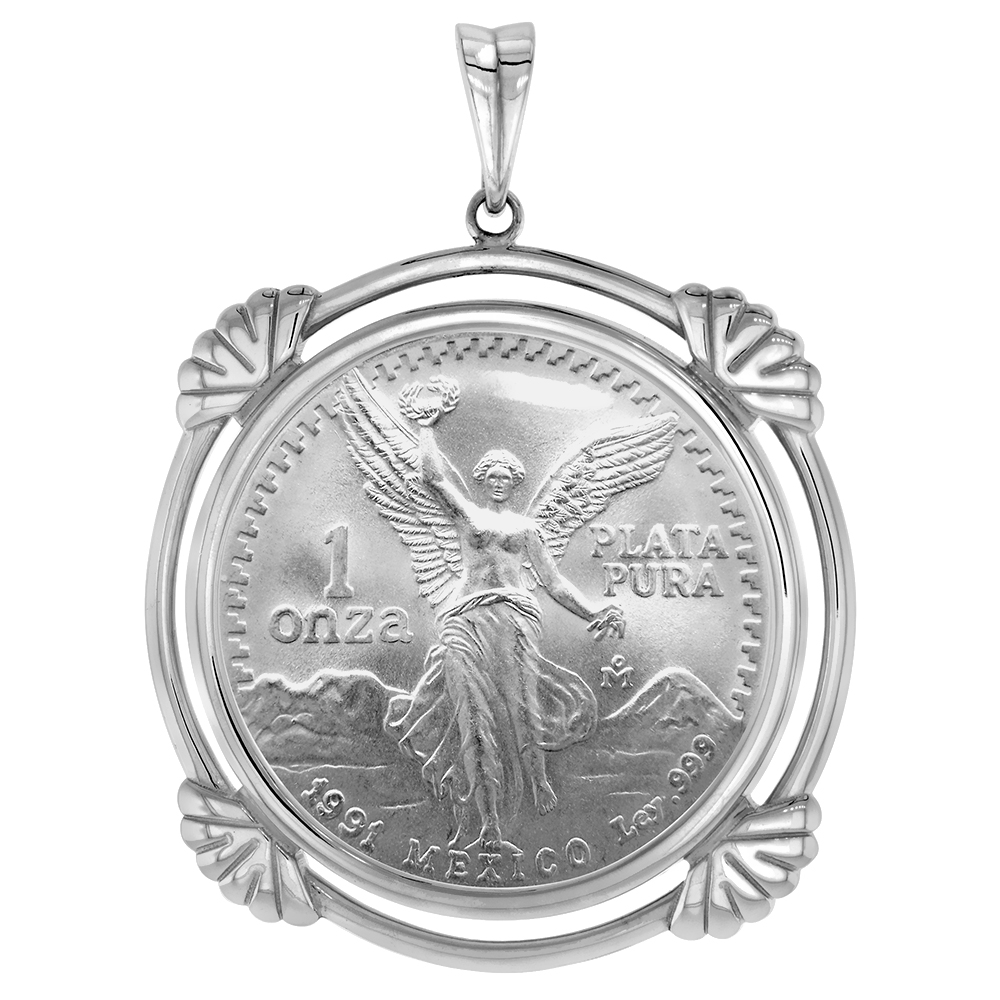 Sterling Silver Clamshell Edge 1 Onza Plata Libertad Bezel Pendant for 36 mm Coins Prong Back Coin NOT Included