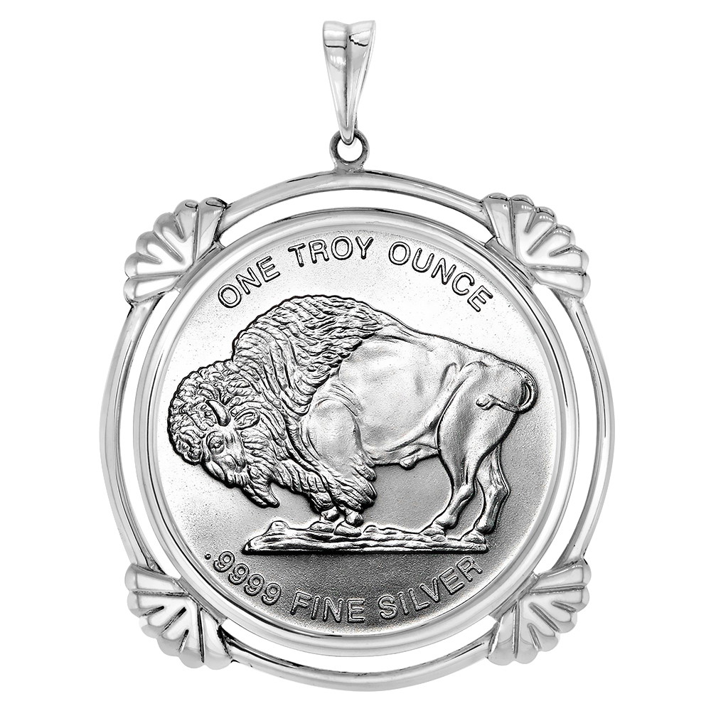Sterling Silver Clamshell Edge Mexican Cien Pesos Bezel Pendant for 39 mm Coins Prong Back Coin NOT Included