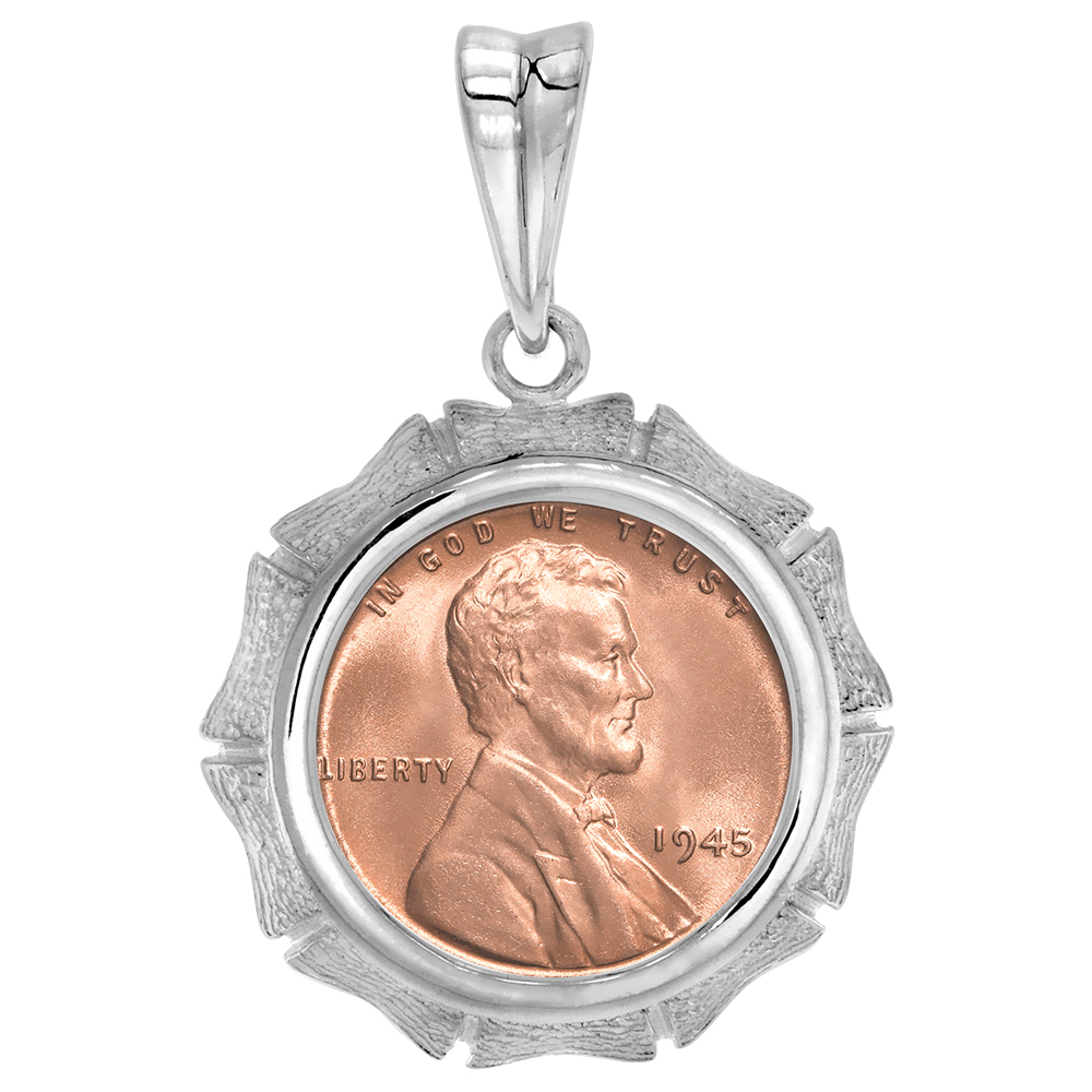 STERLING SILVER BAMBOO SHAPE EDGE PENNY BEZEL PENDANT FOR 19 MM COINS PRONG BACK 1 CENT COIN NOT INCLUDED