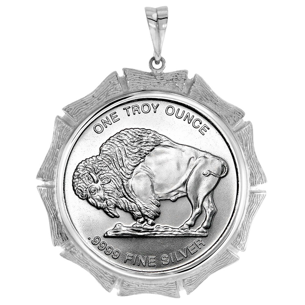 Sterling Silver Bamboo Shape Edge Mexican Cien Pesos Bezel Pendant for 39 mm Coins Prong Back Coin NOT Included