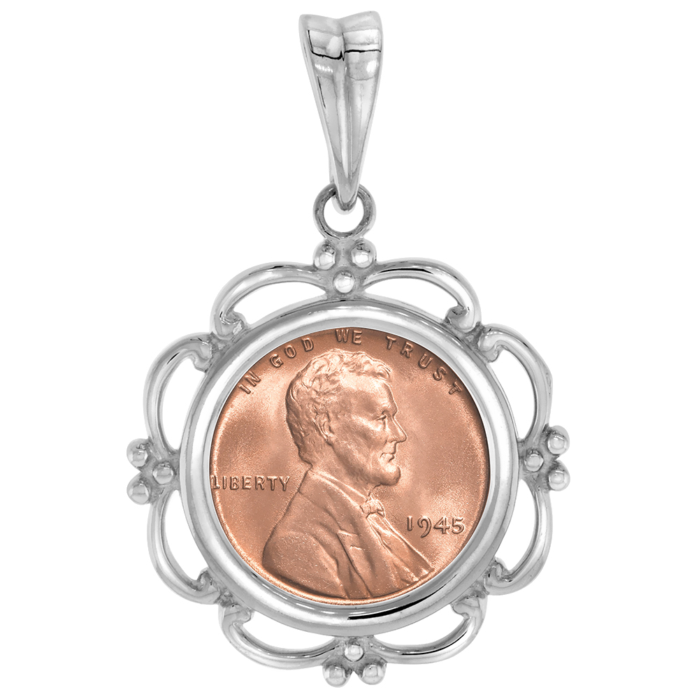 Sterling Silver Scalloped Penny Bezel Pendant for 19 mm Coins Prong Back 1 Cent Coin NOT Included