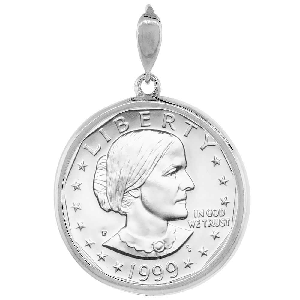 STERLING SILVER SUSAN B. ANTHONY BEZEL SACAGAWEA 26 MM COINS PRONG BACK ROUND EDGE COIN NOT INCLUDED