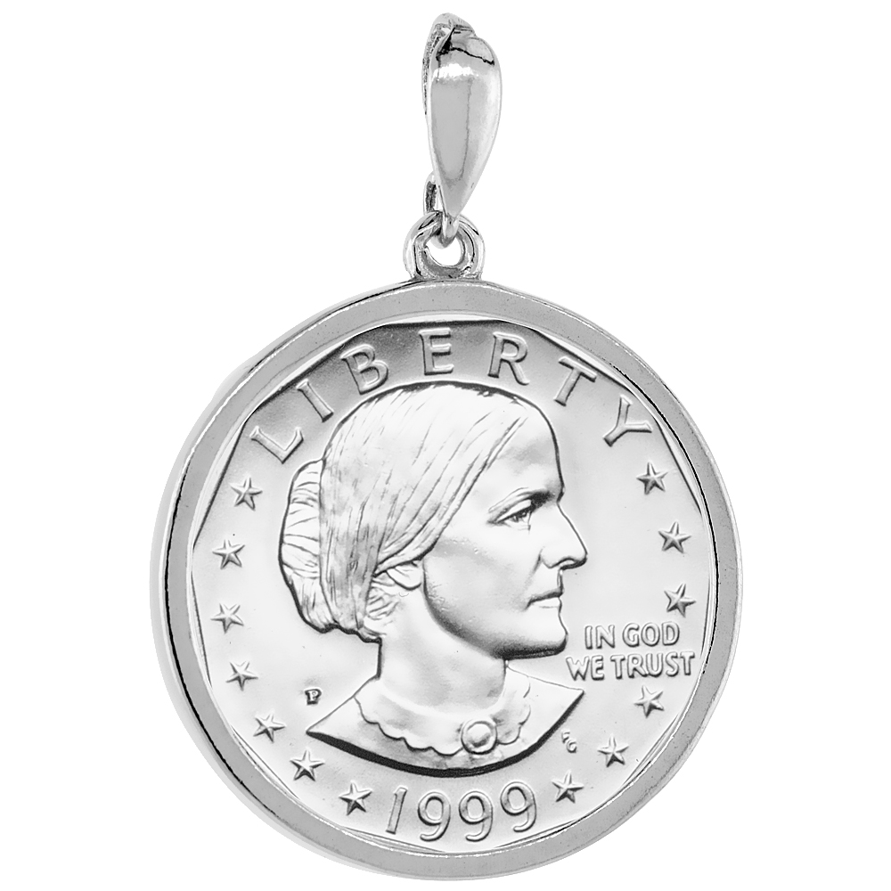 STERLING SILVER SUSAN B. ANTHONY BEZEL SACAGAWEA 26 MM COINS PRONG BACK SQUARE EDGE COIN NOT INCLUDED