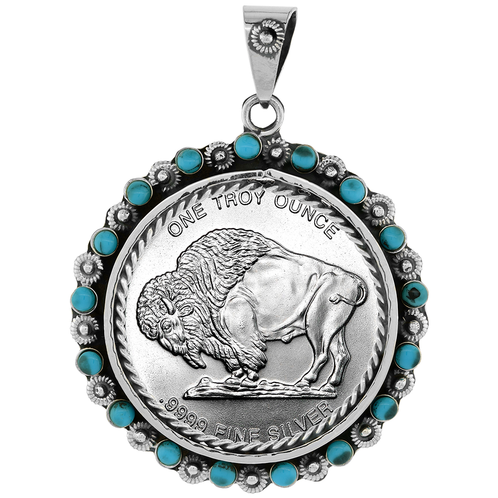 STERLING SILVER MEXICAN CIEN PESOS BEZEL 39 MM COINS TURQUOISE BEADS & FLORAL EDGE COIN NOT INCLUDED