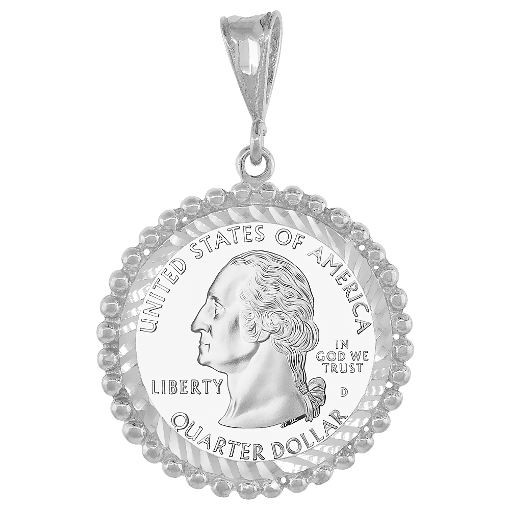 STERLING SILVER QUARTER DOLLAR BEZEL 24 MM COINS PRONG BACK BEAD EDGE DIAMOND CUT 25 CENT COIN NOT INCLUDED