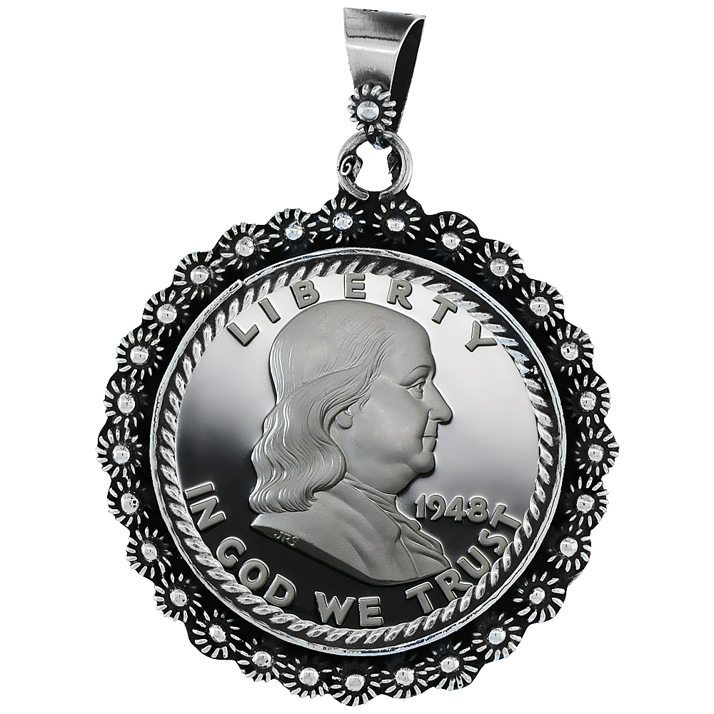 STERLING SILVER HALF DOLLAR BEZEL 30 MM COINS PRONG BACK FLOWER EDGE 50 CENT COIN NOT INCLUDED