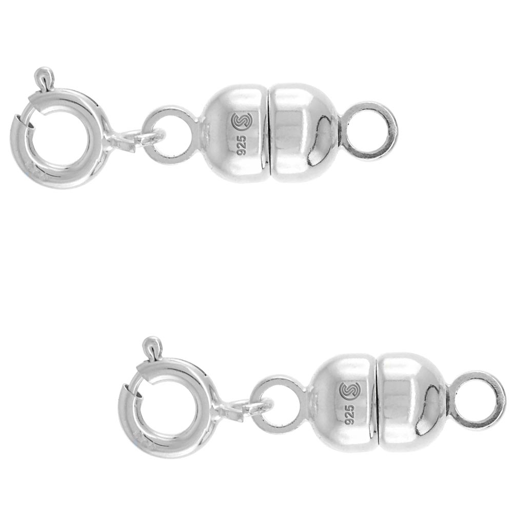 2-PACK 6mm Sterling Silver Magnetic Clasp Converter for Medium Light Necklaces Italy