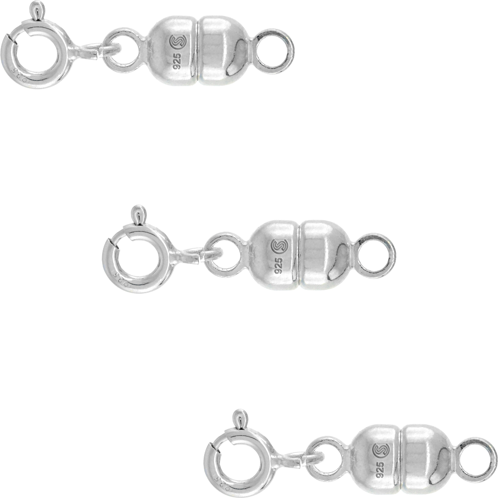 3 PACK STERLING SILVER 5 MM MAGNETIC CLASP CONVERTER FOR NECKLACES ITALY, MEDIUM SIZE