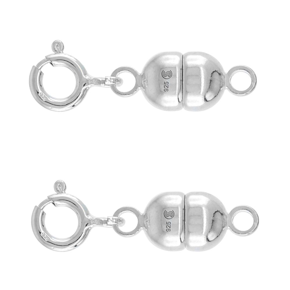 2 PACK STERLING SILVER 7 MM MAGNETIC CLASP CONVERTER FOR NECKLACES ITALY, LARGE SIZE