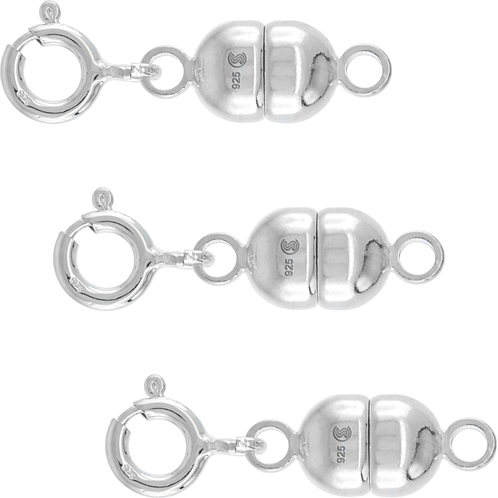 3 PACK STERLING SILVER 7 MM MAGNETIC CLASP CONVERTER FOR NECKLACES ITALY, LARGE SIZE