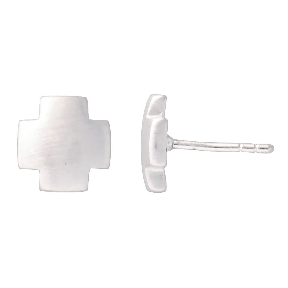 STERLING SILVER 3/8 INCH TALL CROSS STUD EARRINGS