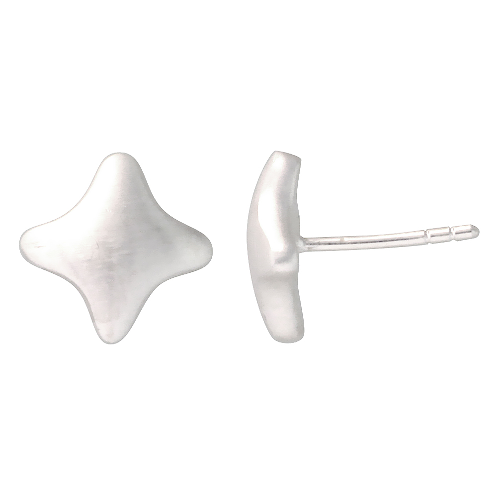 STERLING SILVER 7/16 INCH TALL FOUR-POINTED STAR STUD EARRINGS