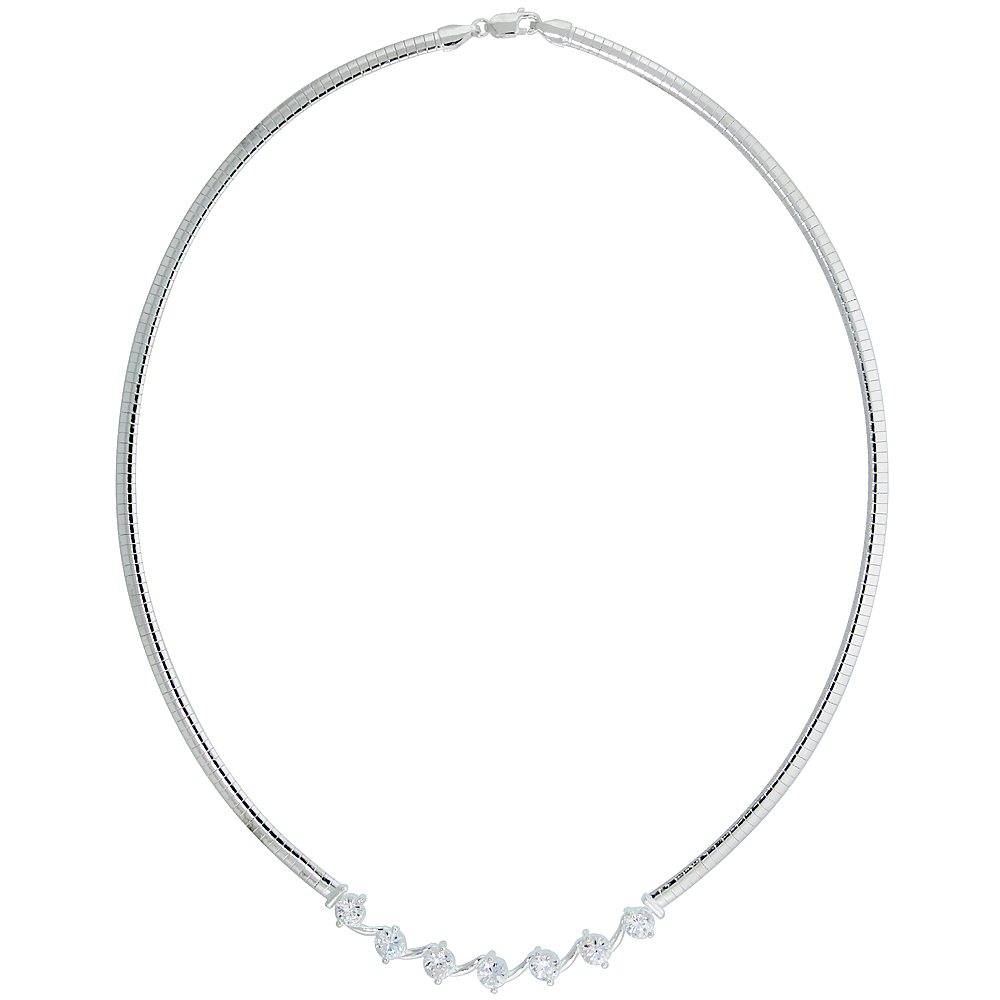 STERLING SILVER 4MM CUBETTO NECKLACE WITH LINKED CUBIC ZIRCONIA, 16 INCH LONG