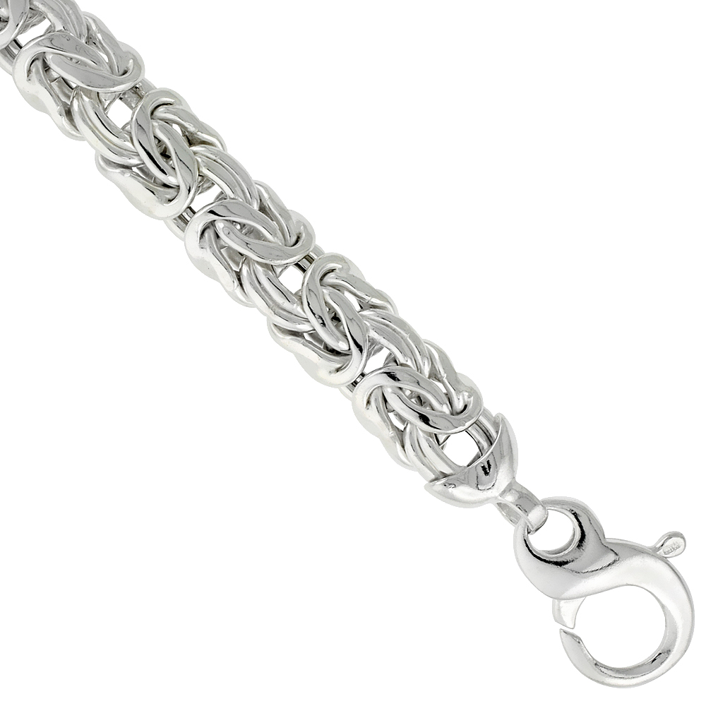 THICK STERLING SILVER HOLLOW FLAT 12MM BYZANTINE NECKLACE FOR WOMEN ITALY 18 INCH