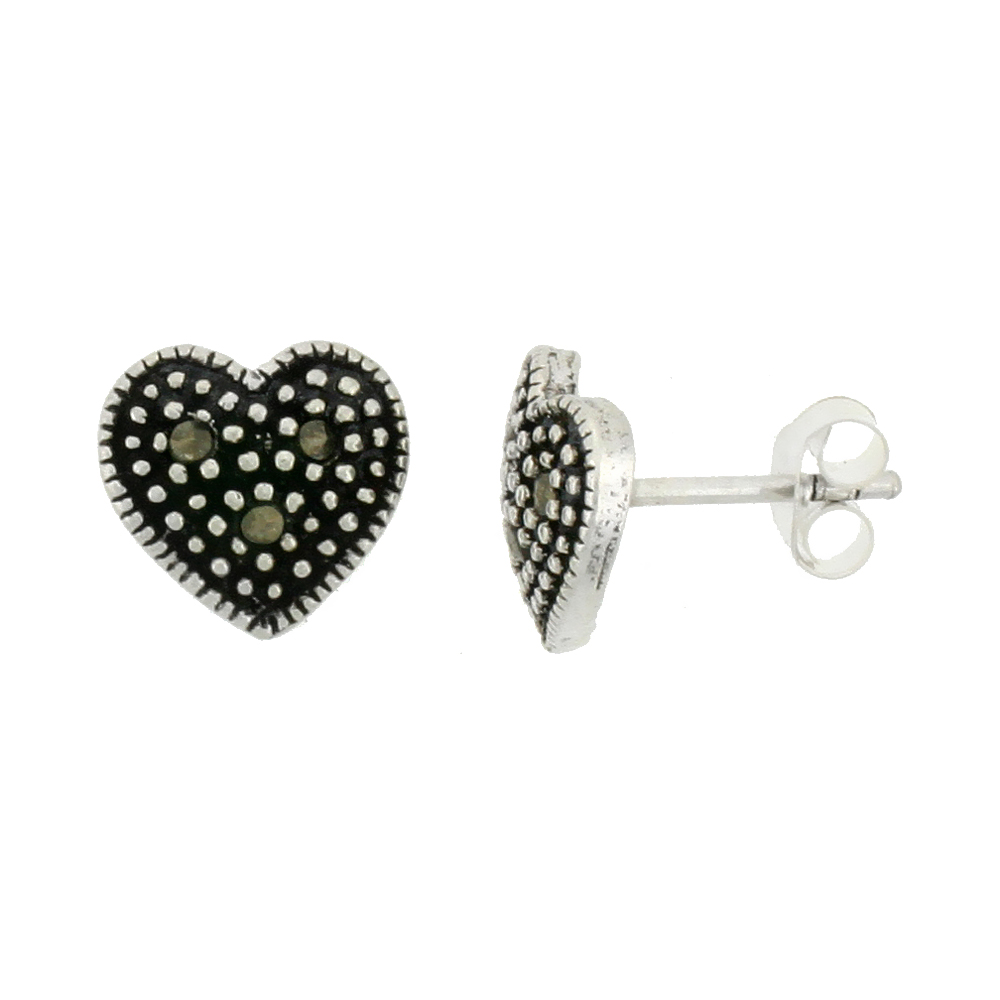 STERLING SILVER HEART STUD EARRINGS, 3/8 INCH TALL