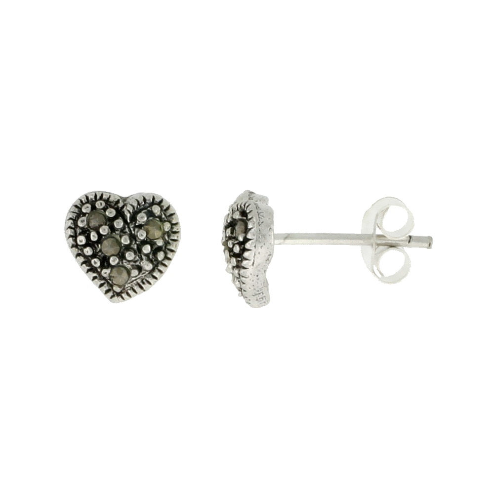 STERLING SILVER HEART STUD EARRINGS, 5/16 INCH TALL